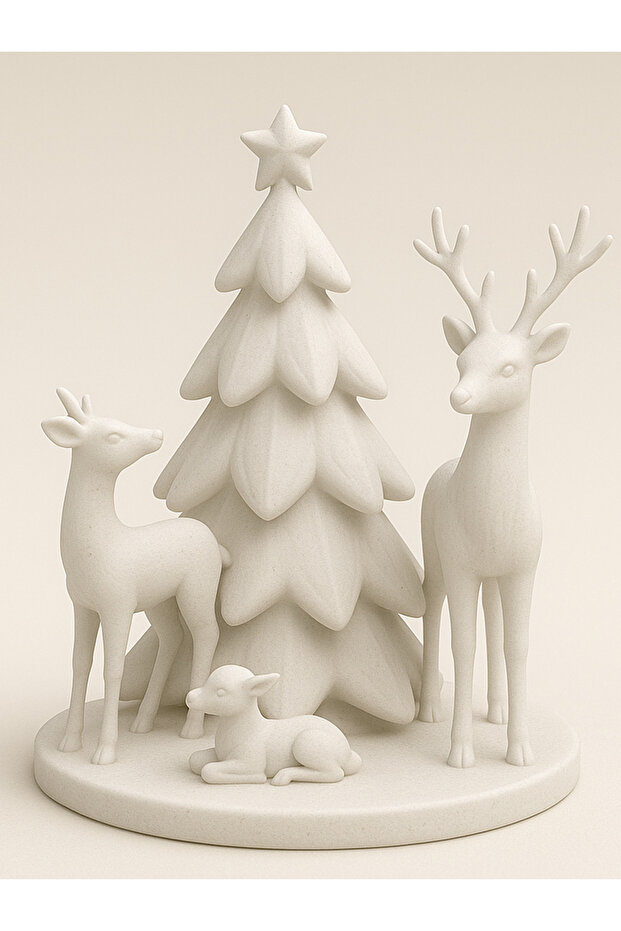 Christmas Themed Deer and Pine Tree Decorative Figurine Set – 4-Piece Desktop Decoration