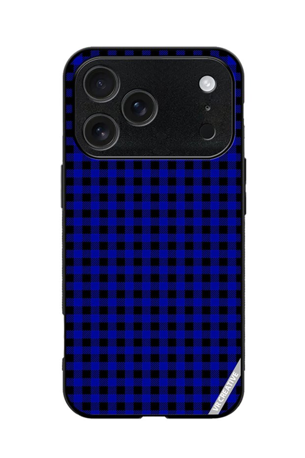 Protective Case Cover For Apple iPhone 18 Pro Max Blue And Black Buffalo Plaid Texture Checkered Seamless Pattern Design Multicolour