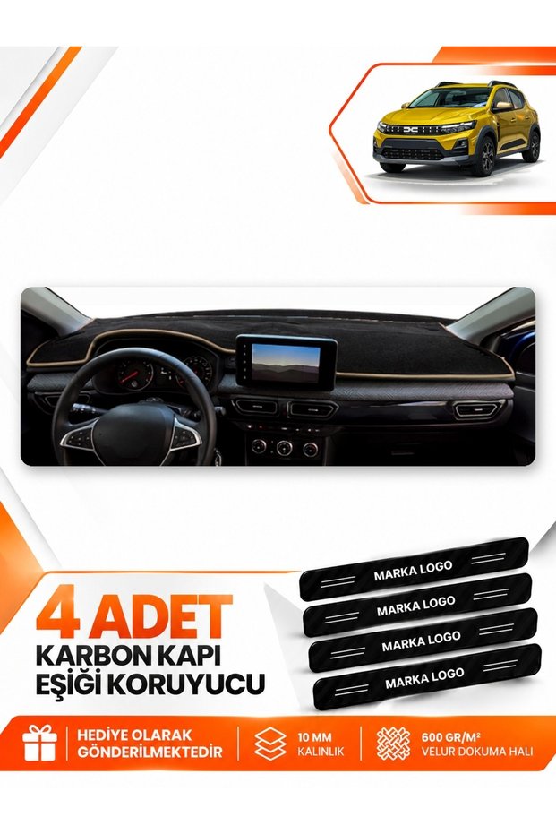Dacia Sandero (2022-2026) Compatible Front Cover with Screen Torpedo Protection Case Carpet - Black-Beige - Da001