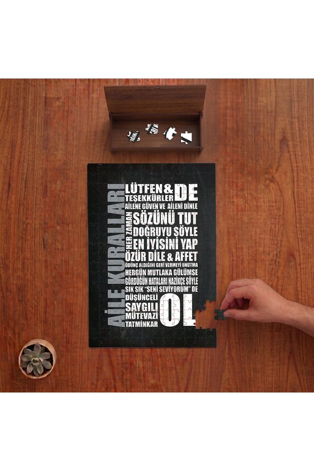 Family Rules - Life Values Reminder Design 240 Piece Wooden Puzzle in Wooden Box Pd00657