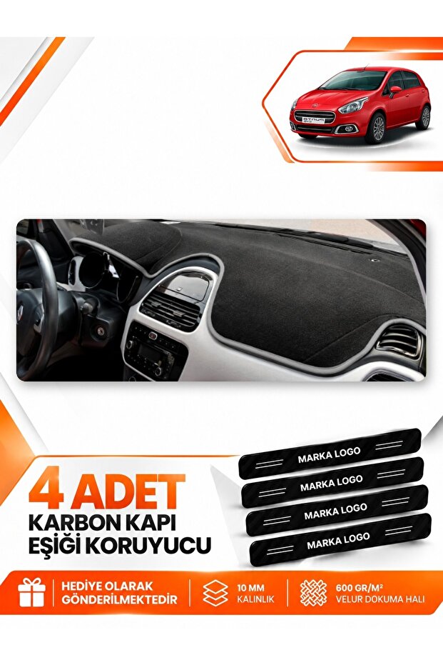 Fiat Punto Evo (2015-2021) Compatible Front Chest Glove Box Protection Cover Carpet Protector - Black-Grey - Fi017