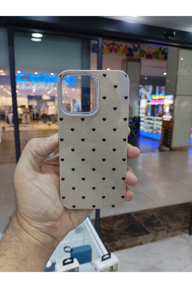 iPhone 16 Pro Silvery Heart Pattern Phone Case Shiny Glitter Design