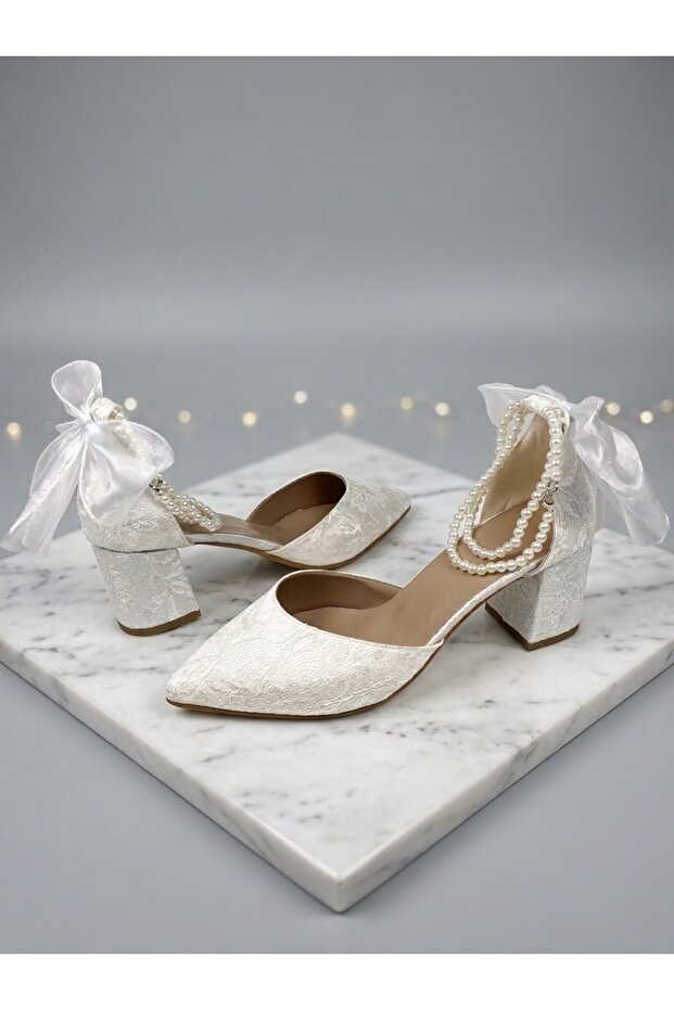 6 cm Thick Heel Pearl Engagement Wedding Bridal Shoes