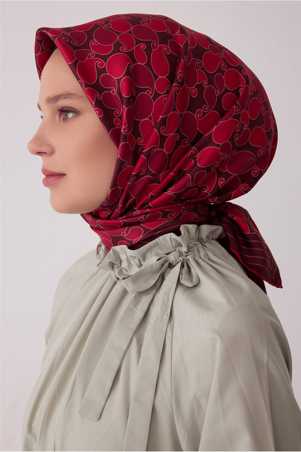 Burgundy Ethnic Pattern 100% Twill Silk Scarf 4422-86