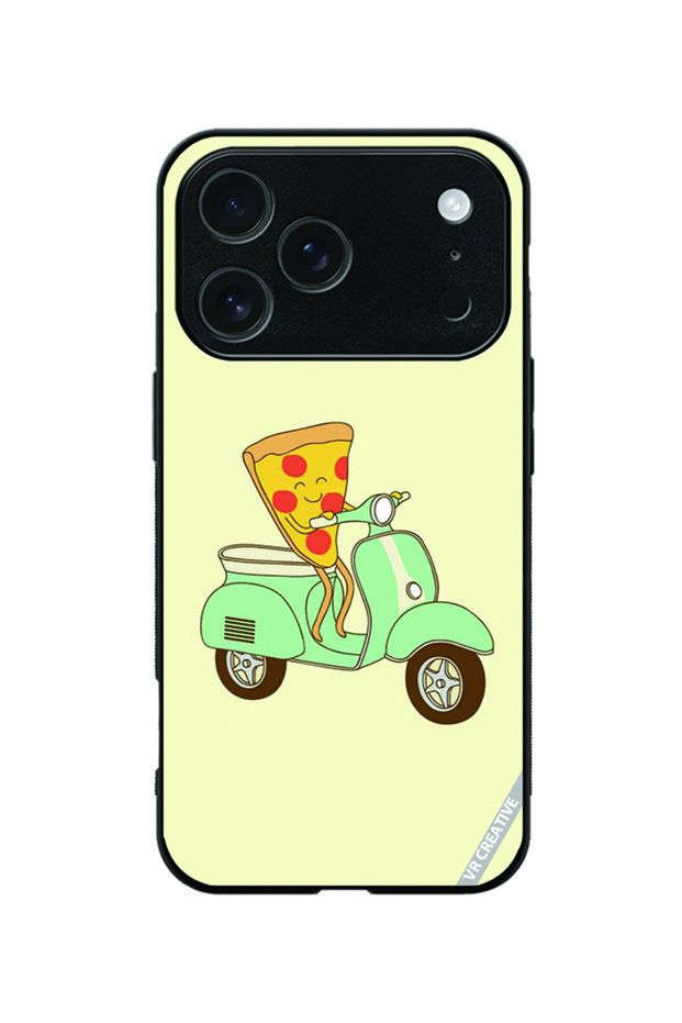 Protective Case Cover For Apple iPhone 18 Pro Pizza Riding Scooter Design Multicolour