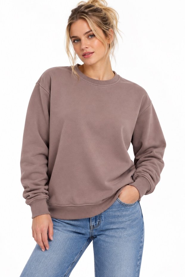 3 Ip Women's Crew Neck Sweatshirt (Soft Puff Fabric) Smoked Gray Brown Black Stone