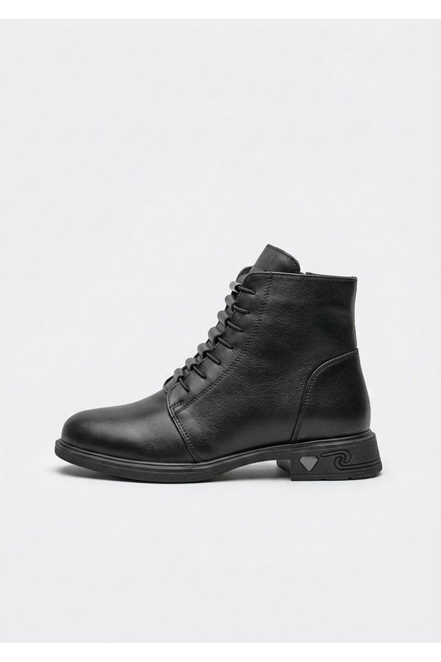 26Bk143-3400 Genuine Leather Rubber Lace-Up Zippered Boots for Women