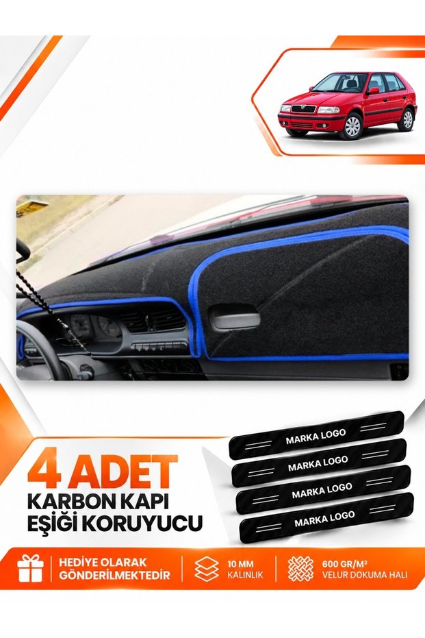 Skoda Felicia (1994-2001) Compatible Front Torpedo Protection Cover Carpet Cover - Black-Blue - Sk006