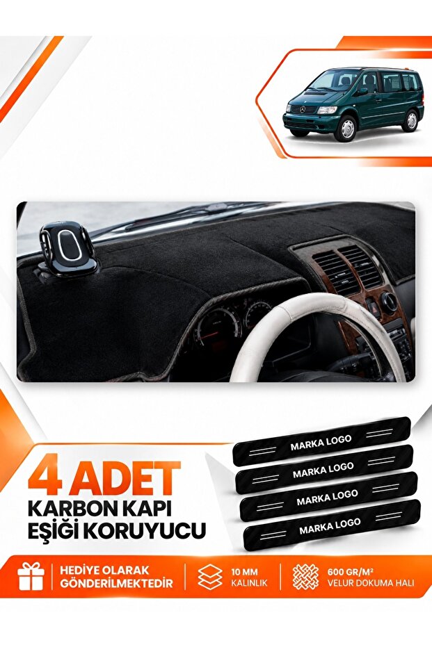 Mercedes Vito W638 (1996-2003) Compatible Dashboard Protection Protective Cover Carpet Cover - Black - Mb024