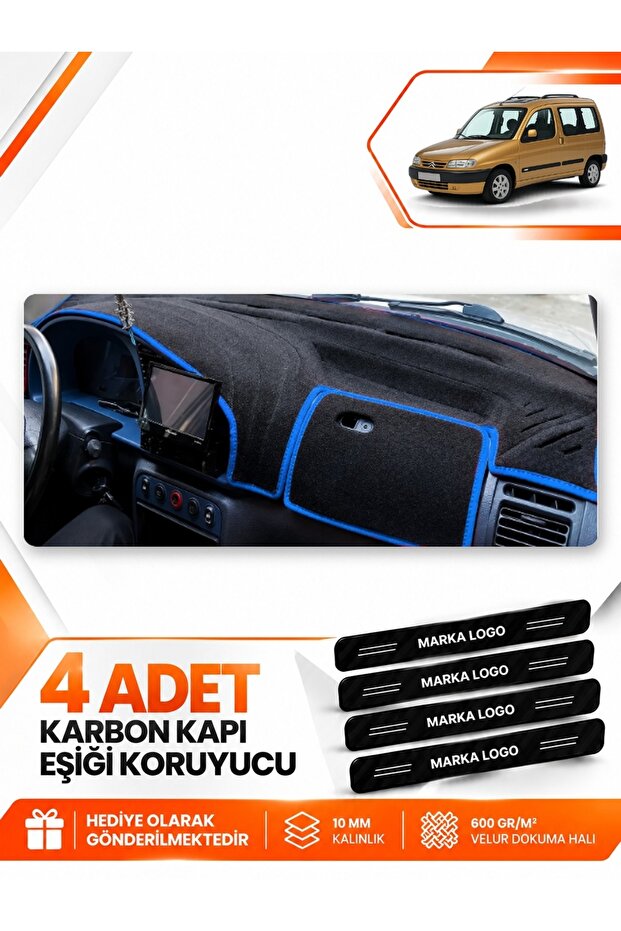 Citroen Berli̇ngo M49 (1996-2001) Compatible Front Torpedo Protection Case Carpet Cover - Black-Blue - Ci002