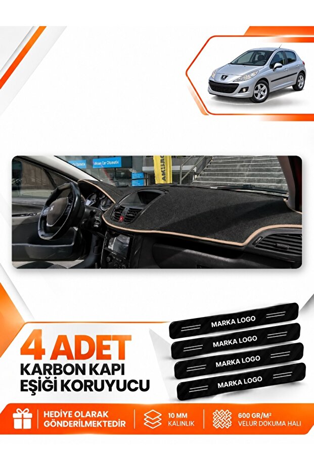 Peugeot 207 (2007-2012) Compatible Front Cover Glove Box Protection Protector Carpet - Black-Beige - Pe005