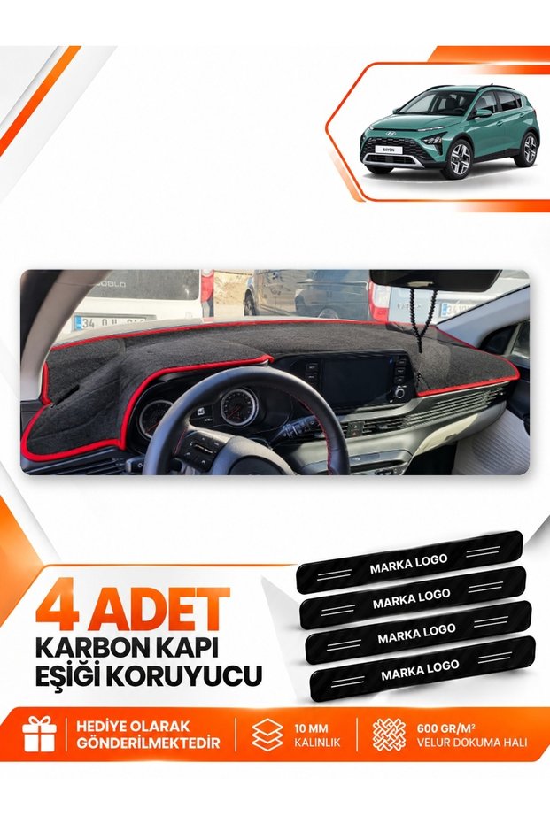 Hyundai Bayon (2021-2026) Compatible Front Torpedo Protection Case Carpet Cover - Black-Red - Hu012