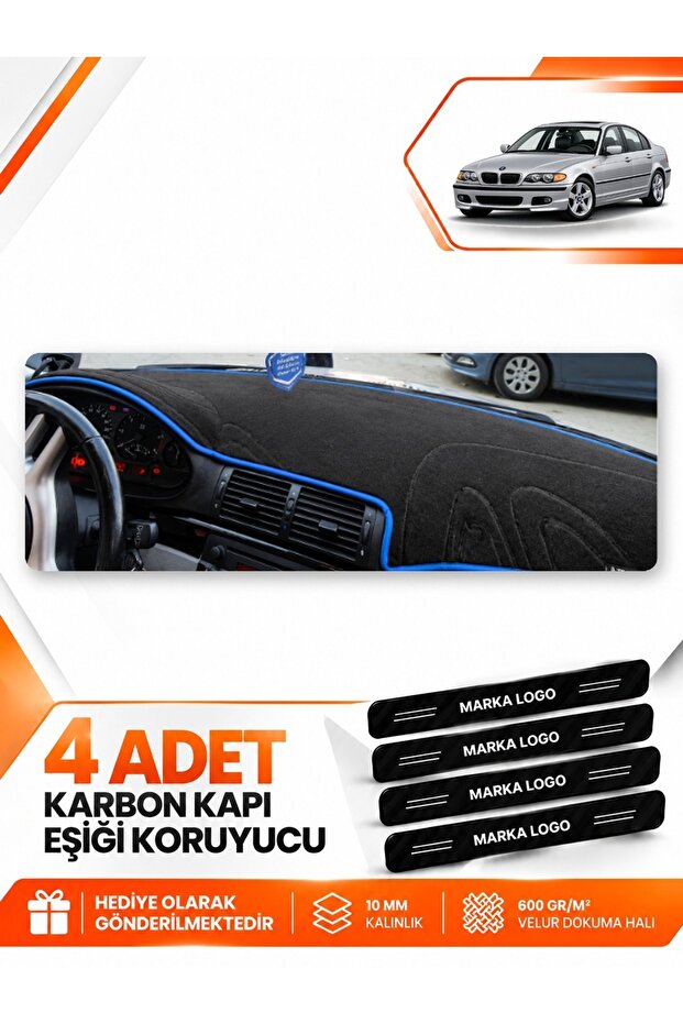 Bmw E46 (1997-2006) Compatible Front Torpedo Protection Case Carpet Protective Cover - Black-Blue - Bm002