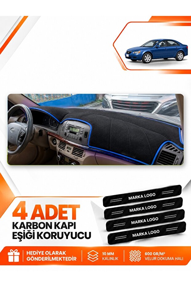 Hyundai Sonata (2004-2007) Compatible Front Torpedo Protection Case Carpet Cover - Black-Blue - Hu029