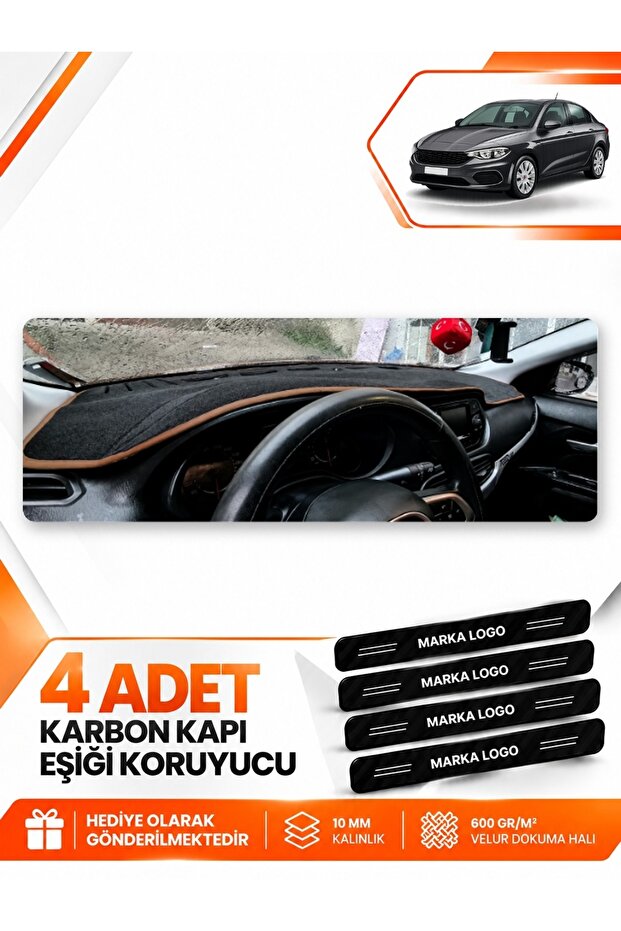 Fi̇at Egea Sedan (2007-2021) Tablet-Free Compatible Dashboard Protection Cover - Black-Brown - Fi011