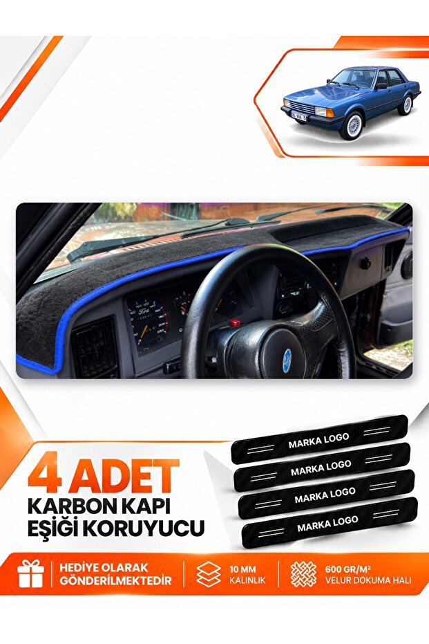 Ford Taunus (1985-1994) Compatible Front Torpedo Protection Cover Carpet Protective Cover - Black-Blue - Fo035