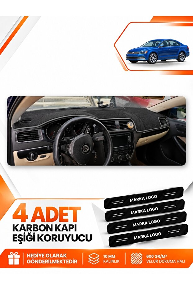 Volkswagen Jetta (2010-2018) Compatible Front Dashboard Protection Cover Carpet Protector - Black-Grey - Vw013
