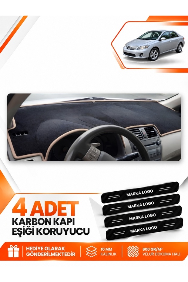 Toyota Corolla E140 (2006-2012) Compatible Front Cover Dashboard Protection Mat - Black-Beige - To015