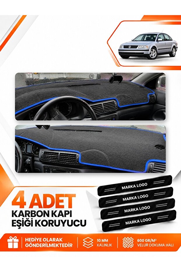 Volkswagen Passat B5 (1996-2000) Compatible Front Torpedo Protection Case Carpet Cover - Black-Blue - Vw015
