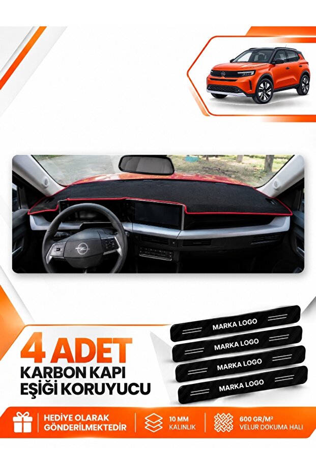 Opel Frontera (2025-Onwards) Compatible Front Torpedo Protection Case Carpet Cover - Black-Red - Op025