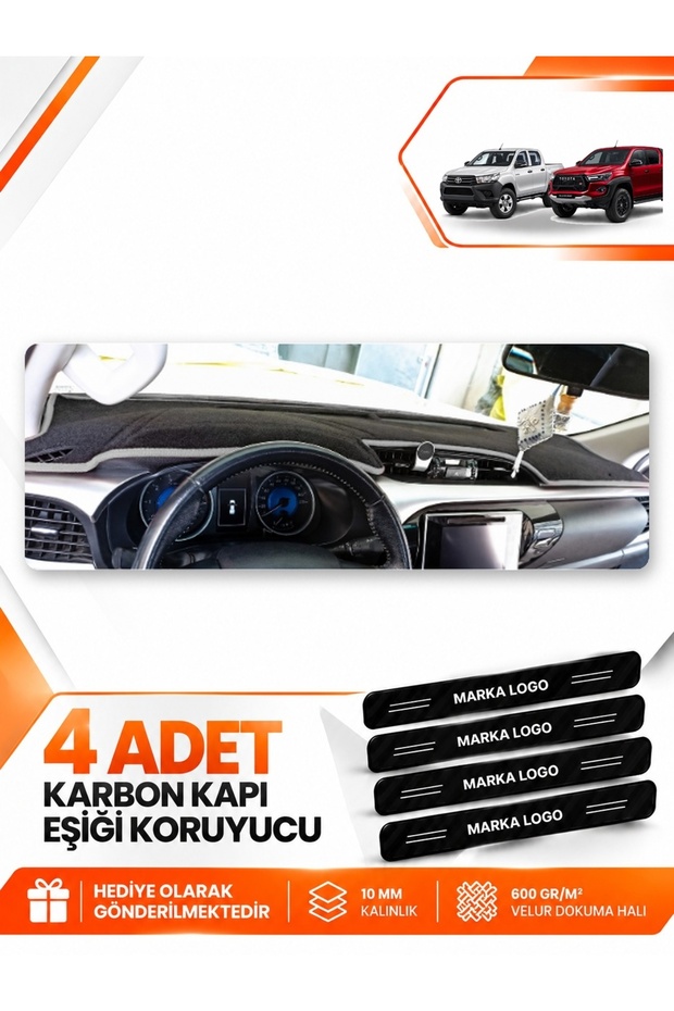 Toyota Hi̇lux (2016-2025) Compatible Front Chest Glove Box Protection Cover Carpet Protector - Black-Grey - To019