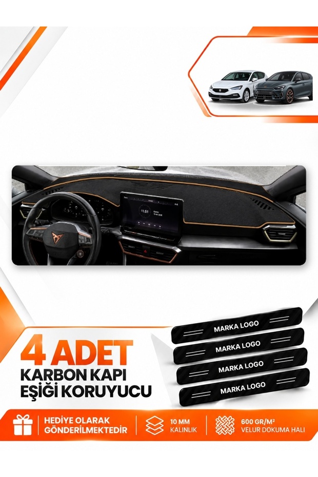 Cupra Leon (2020-2026) Compatible Front Glove Box Protection Cover Carpet Cover - Black-Brown - Se011