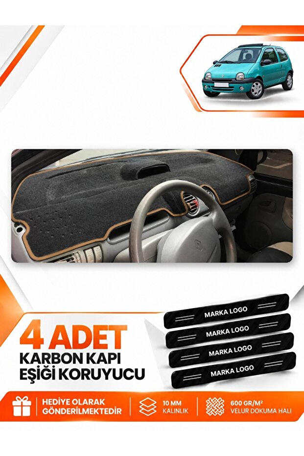 Renault Twingo (1998-2000) Compatible Front Torpedo Protection Case Carpet Cover - Black-Brown - Re050