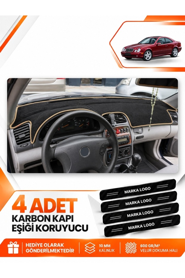 Mercedes W208-C208 Clk (1997-2002) Compatible Front Cover Glove Box Protection Carpet - Black-Beige - Mb009