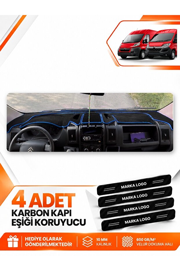 Ci̇troen Jumper (2006-2024) Compatible Front Dashboard Protection Mat Cover - Black-Blue - Ci006