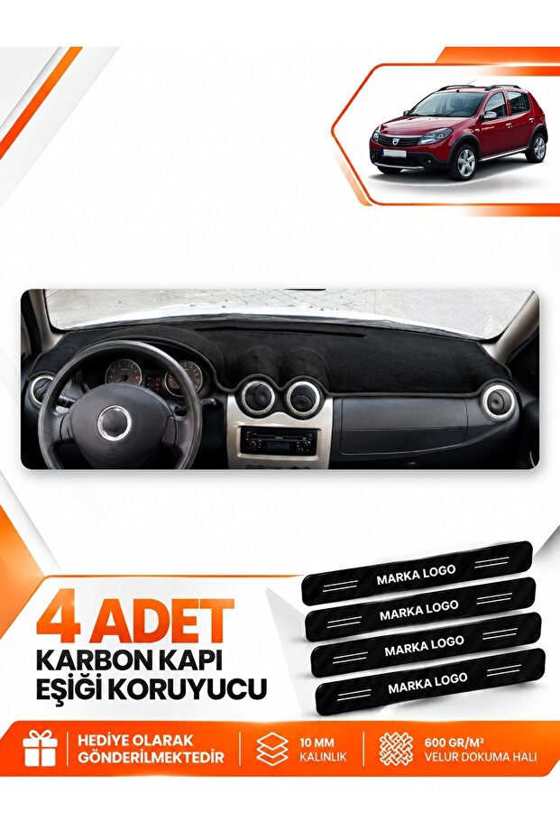 Dacia Sandero (2010-2015) Compatible Dashboard Protection Protective Cover Carpet Cover - Black - Da005