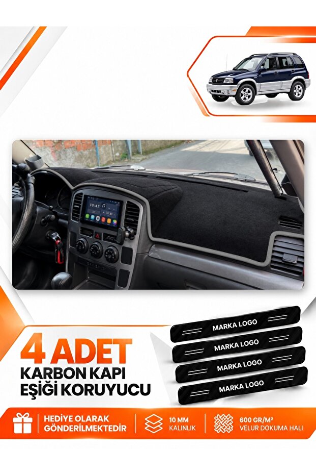 Suzuki Grand Vi̇tara (2003-2006) Compatible Front Torpedo Protection Cover Carpet Protector - Black-Grey - Sz004