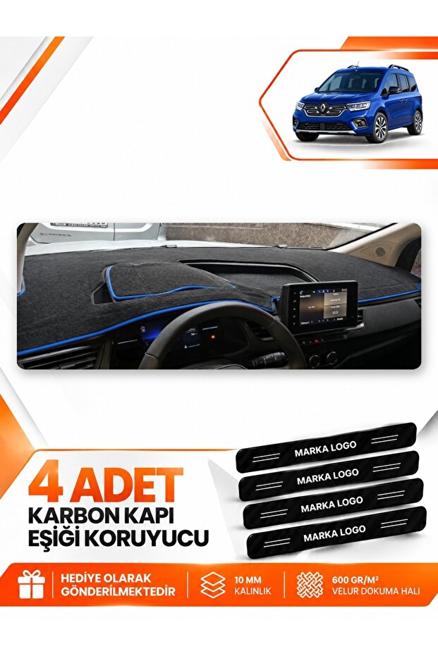Renault Kangoo (2023-2026) Compatible Front Torpedo Protection Carpet Cover - Black-Blue - Re053