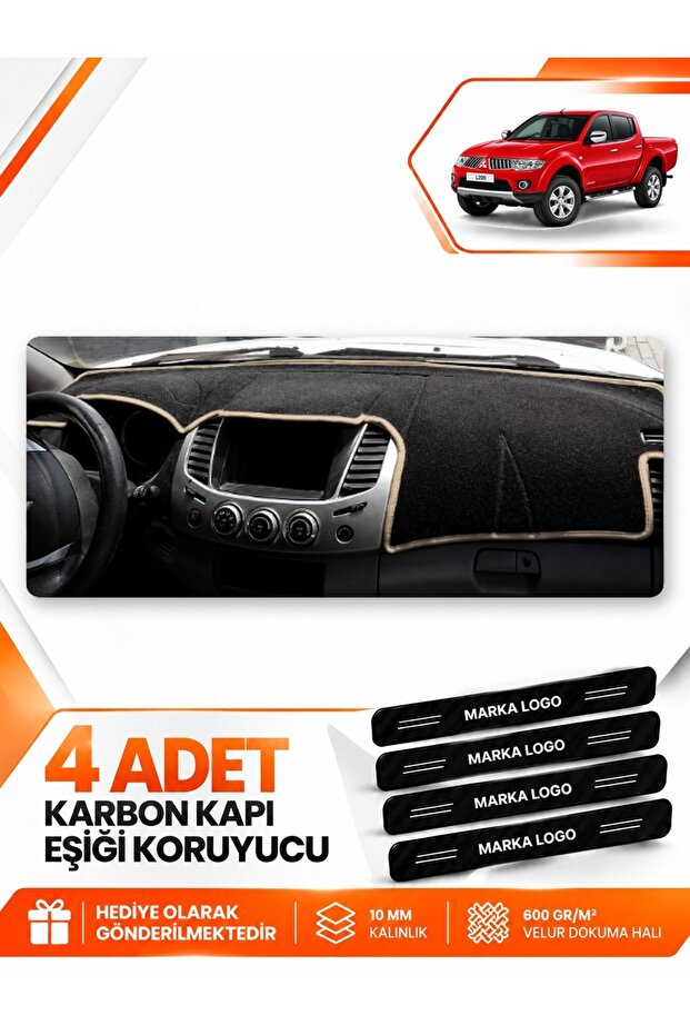 Mitsubishi L200 (2005-2015) Compatible Front Cover Torpedo Protection Case Carpet - Black-Beige - Mi007