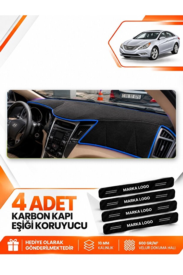 Hyundai Sonata (2009-2015) Compatible Front Glove Box Protection Cover Carpet Cover - Black-Blue - Hu031