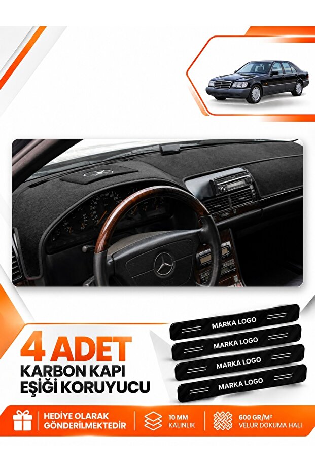 Mercedes W140 (1991-1998) Compatible Torpedo Protection Protective Case Carpet Cover Chest - Black - Mb018