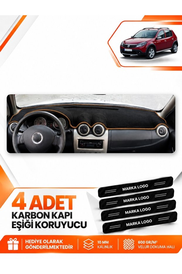 Dacia Sandero (2010-2015) Compatible Front Glove Box Protection Cover Carpet Cover - Black-Brown - Da005