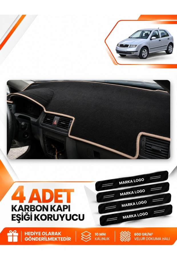Skoda Fabia (1999-2006) Compatible Front Cover Glove Box Protection Protector Carpet - Black-Beige - Sk001