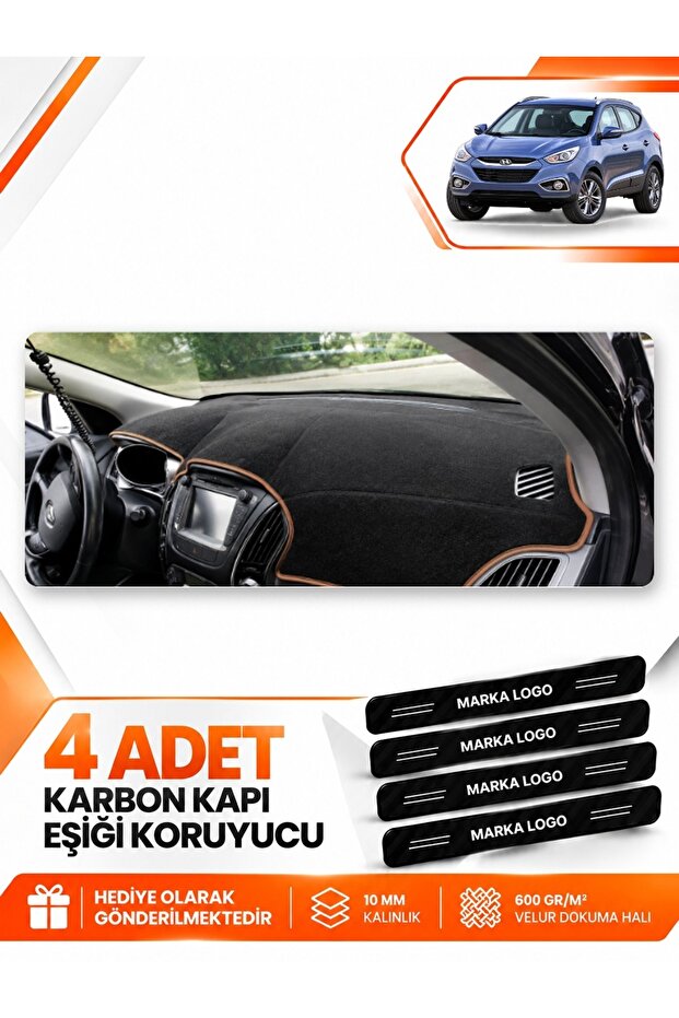 Hyundai̇ İx35 (2009-2015) Compatible Front Torpedo Protection Case Carpet Cover - Black-Brown - Hu006