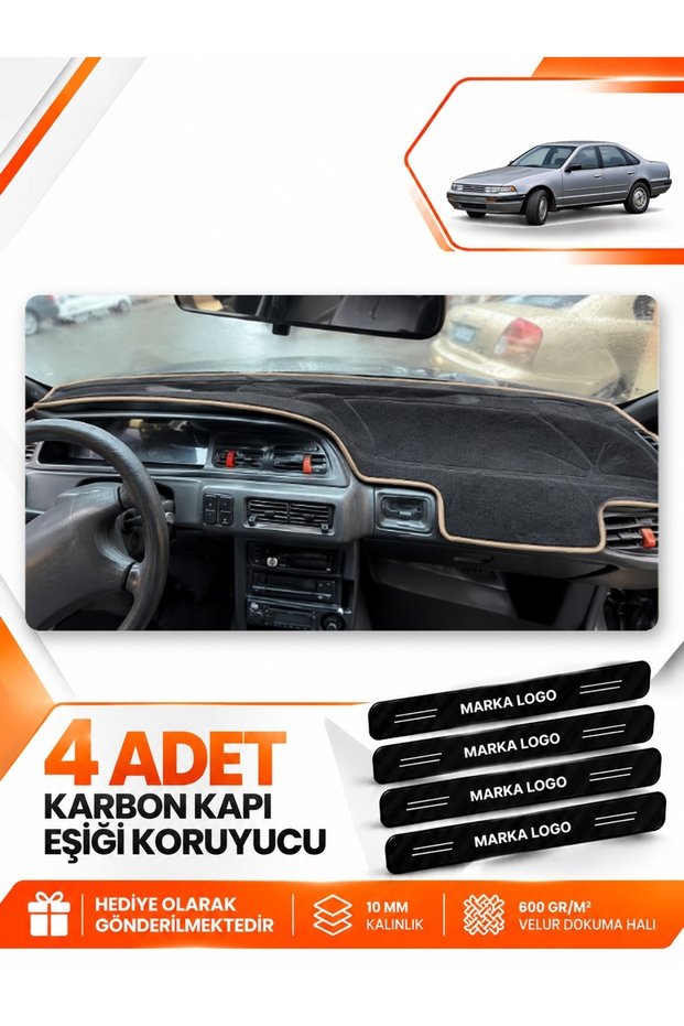 Nissan Altima (1988-1993) Compatible Front Cover Torpedo Protection Protective Case Carpet - Black-Beige - Ni003