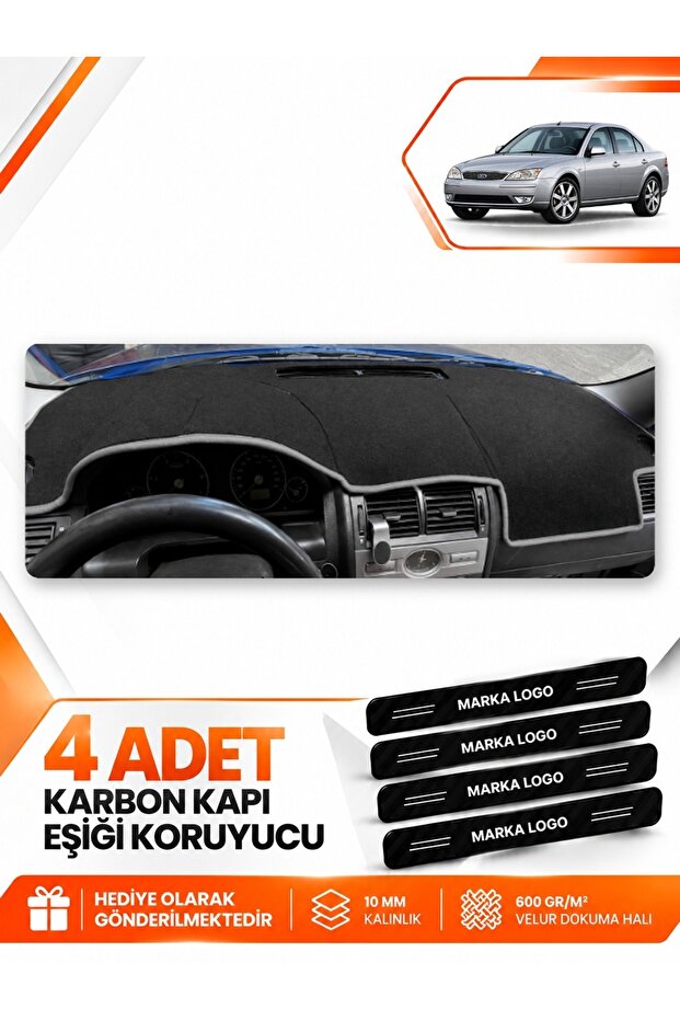 Ford Mondeo 3 (2000-2007) Compatible Front Chest Glove Box Protection Cover Carpet Protector - Black-Grey - Fo036