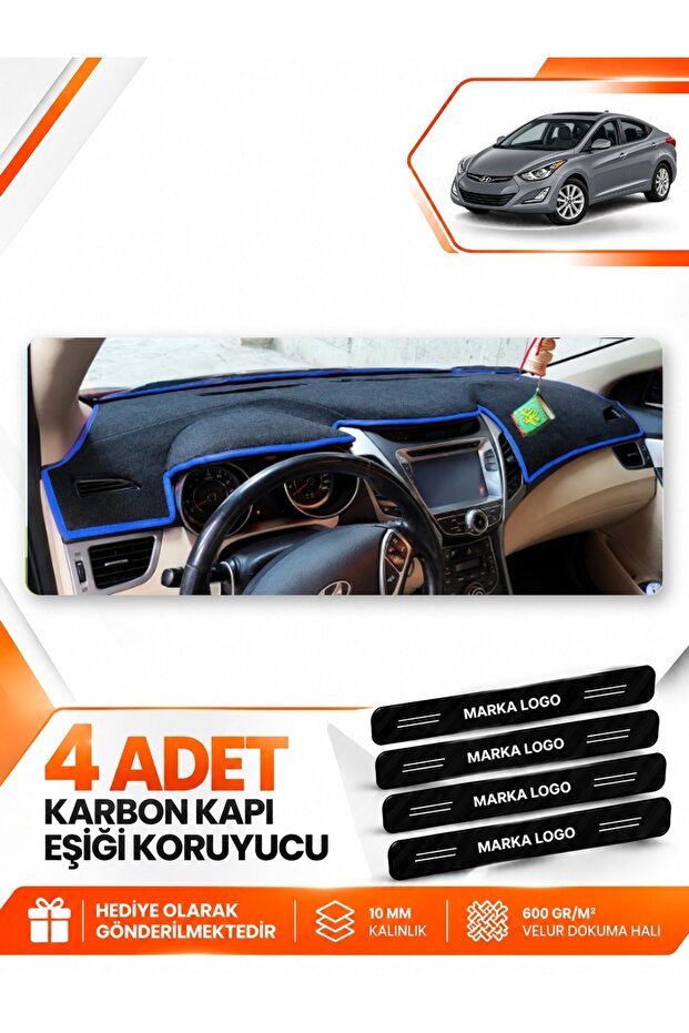 Hyundai Elantra (2011-2017) Compatible Front Torpedo Protection Case Carpet Cover - Black-Blue - Hu016