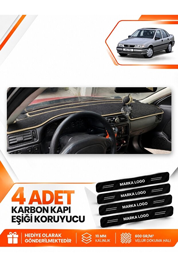 Opel Vectra a (1988-1995) Compatible Front Cover Dashboard Protection Protective Cover Carpet - Black-Beige - Op014