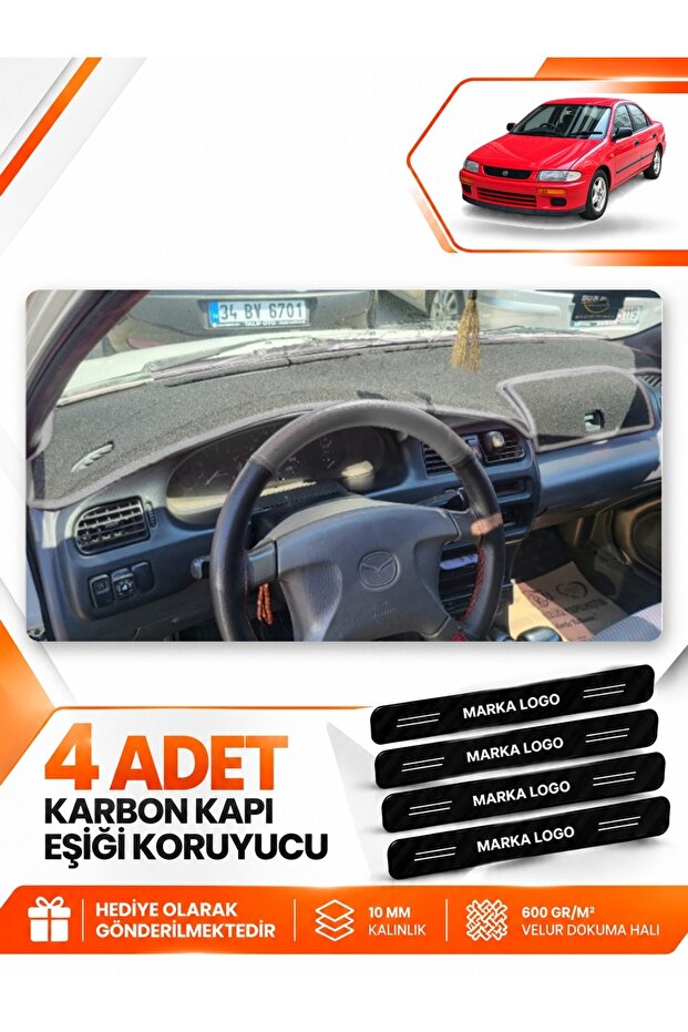 Mazda 323 Fami̇li̇a Covered (1994-1998) Compatible Front Torpedo Protection Cover Carpet - Black-Grey - Ma003