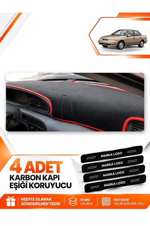 Kia Sephia (1995-1998) Compatible Front Torpedo Protection Carpet Cover - Black-Red - Ki015