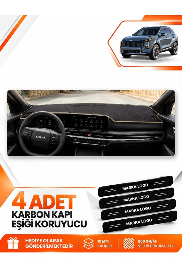 Kia Sportage (2025-Onwards) Compatible Front Cover Torpedo Protection Carpet - Black-Beige - Ki026