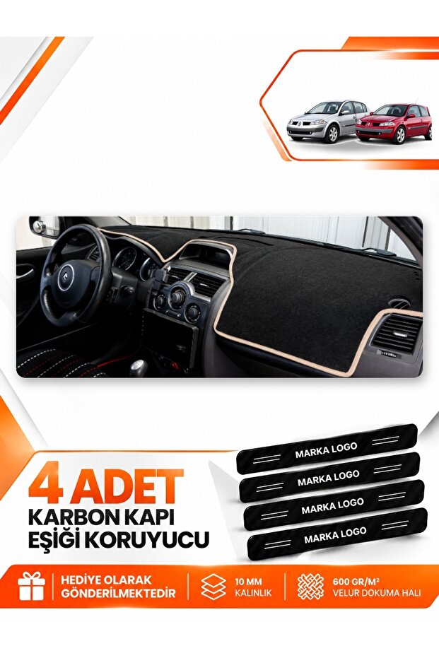 Renault Megane 2 Small Screen (2002-2009) Compatible Cover Torpedo Protection Case - Black-Beige - Re039