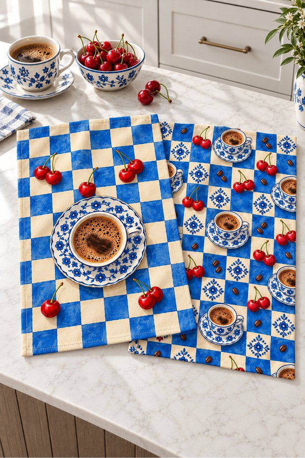 Blue Bistro Blue Checkerboard Patterned 2-Piece Kitchen Towel Set 40X60