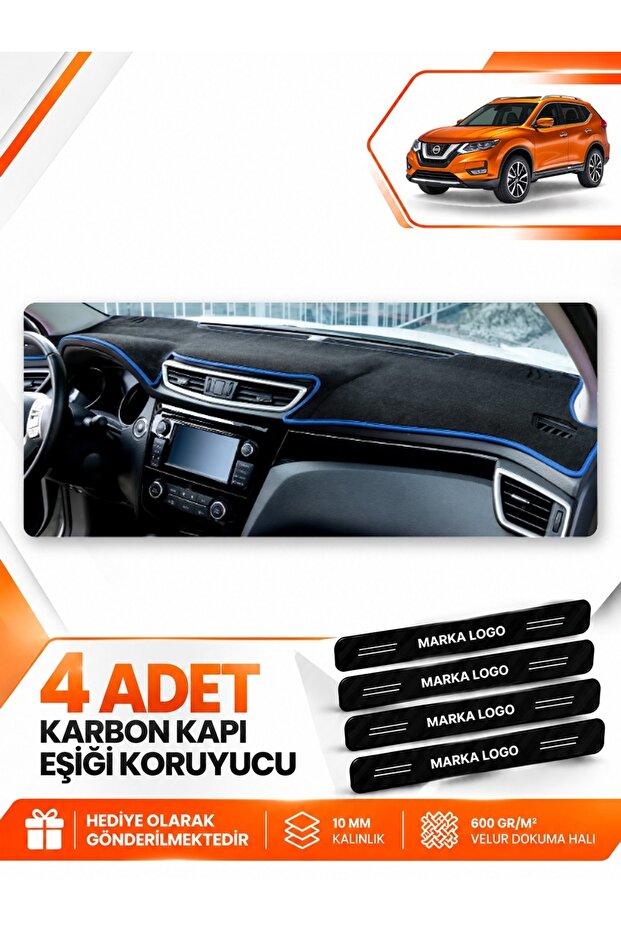 Nissan X-Trail (2013-2020) Compatible Front Torpedo Protection Case Carpet Cover - Black-Blue - Ni020