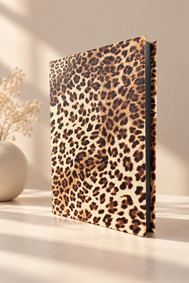 Leopard Patterned Faux Leather Striped Notebook 14X20 cm – 168 Sheets | Painted Edge, 5 Cover Designs