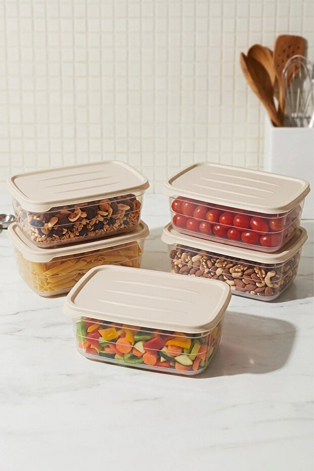 Set of 5 Rectangular Storage Containers 2000 ml Refrigerator Organizer Freezer Compatible